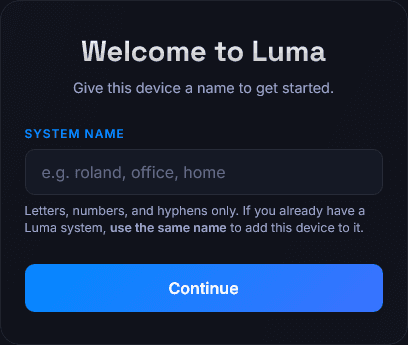 Luma's Wi-Fi setup screen